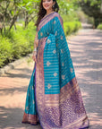 Blue Soft Silk Rich Zari Woven Contrast Saree