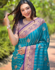 Blue Soft Silk Rich Zari Woven Contrast Saree