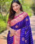 Violet Soft Silk Rich Zari Woven Contrast Saree
