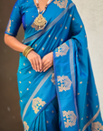 Rama Blue Soft Silk with Elephant Pattern Saree