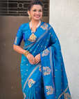 Rama Blue Soft Silk with Elephant Pattern Saree