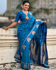 Rama Blue Soft Silk with Elephant Pattern Saree