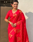 Red Soft Silk with Elephant Pattern Saree