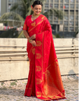 Red Soft Silk with Elephant Pattern Saree