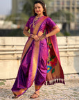 Purple Nauvari Pathani Silk Zari Woven Muniya Border Saree