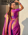 Purple Nauvari Pathani Silk Zari Woven Muniya Border Saree