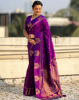 Purple Soft Silk with Elephant Pattern Saree
