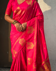 Rani Pink Soft Silk with Elephant Pattern Saree