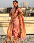 Light Pink Nauvari Pathani Silk Zari Woven Muniya Border Saree