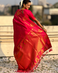 Rani Pink Soft Silk with Elephant Pattern Saree