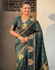 Bottle Green Soft Silk with Elephant Pattern Saree
