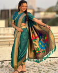 Peacock Blue Nauvari Pathani Silk Zari Woven Muniya Border Saree