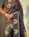 Black Soft Silk with Elephant Pattern Saree