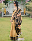 Chickoo Soft Ikkal Silk Zari Woven Kolam Pattern Saree with Paithani Pallu