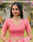 Light Pink Soft Ikkal Silk Zari Woven Kolam Pattern Saree with Paithani Pallu