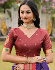 Violet Soft Ikkal Silk Zari Woven Kolam Pattern Saree with Paithani Pallu
