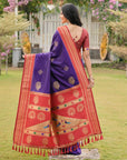 Violet Soft Ikkal Silk Zari Woven Kolam Pattern Saree with Paithani Pallu