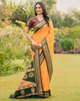 Mustard Yellow Soft Ikkal Silk Zari Woven Kolam Pattern Saree with Paithani Pallu