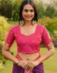 Purple (Red Tone) Soft Ikkal Silk Zari Woven Kolam Pattern Saree with Paithani Pallu