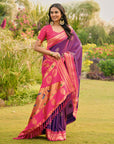 Purple (Red Tone) Soft Ikkal Silk Zari Woven Kolam Pattern Saree with Paithani Pallu