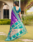 Purple Soft Ikkal Silk Zari Woven Kolam Pattern Saree with Paithani Pallu