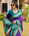 Purple Soft Ikkal Silk Zari Woven Kolam Pattern Saree with Paithani Pallu