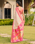 Cream Soft Ikkal Silk Zari Woven Kolam Pattern Saree with Paithani Pallu