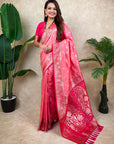 Baby Pink Banarasi Silk Zari Woven Floral Jaal with Butterfly Saree