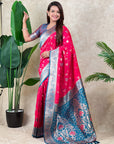 Rani Pink Banarasi Silk Zari Woven Floral Jaal with Butterfly Saree