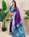 Purple Banarasi Silk Zari Woven Floral Jaal with Butterfly Saree