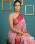 Baby Pink Premium Soft Gadwal Silk Zari Woven Saree