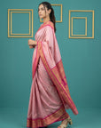 Baby Pink Premium Soft Gadwal Silk Zari Woven Saree