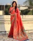 Peach Soft Silk Meenakari Madhubani Saree