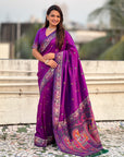 Purple Soft Silk Meenakari Madhubani Saree
