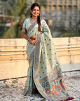 Sky Blue Soft Silk Meenakari Madhubani Saree