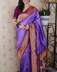 Lavender Bandhani Weaves Silk Saree with Classic Border & Peacock Pallu