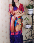 Violet Bandhani Weaves Silk Saree with Classic Border & Peacock Pallu