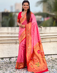 Baby Pink Bandhani Weaves Silk Saree with Paithani Border & Pallu