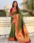 Mehendi Green Bandhani Weaves Silk Saree with Paithani Border & Pallu