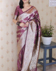 Dusty Pink Banarasi Soft Silk Meenakari Jaal Zari Woven Saree
