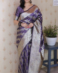 Lavender Banarasi Soft Silk Meenakari Jaal Zari Woven Saree