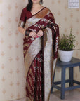 Maroon Banarasi Soft Silk Meenakari Jaal Zari Woven Saree