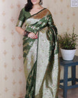 Mehendi Green Banarasi Soft Silk Meenakari Jaal Zari Woven Saree