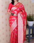 Pink Banarasi Soft Silk Meenakari Jaal Zari Woven Saree