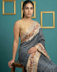 Black Tussar Silk Saree with Bandhani Pattern Saree