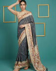 Black Tussar Silk Saree with Bandhani Pattern Saree