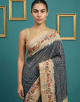 Black Tussar Silk Saree with Bandhani Pattern Saree