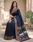 Black Soft Zari Woven Saree with Lotus Pichwai Concept Pallu