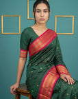 Bottle Green Premium Soft Gadwal Silk Zari Woven Saree