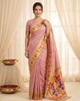 Baby Pink Premium Soft Brocade Tissue Paithani Silk Saree